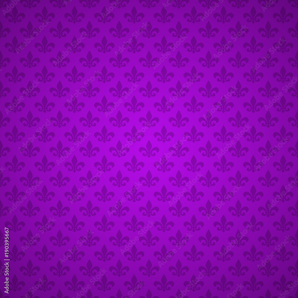 Fleur de Lis pattern. Background, texture. Purple Heraldic lily. Mardi Gras carnival. Seamless pattern. Vector Fleur de Lis pattern. Background, texture. Purple Heraldic lily. Mardi Gras carnival. Seamless pattern. Vector