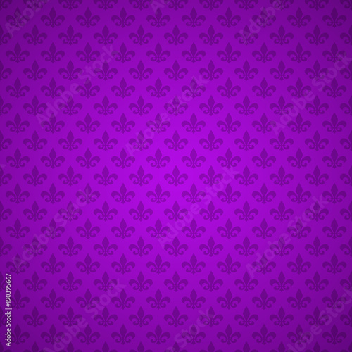 Fleur de Lis pattern. Background, texture. Purple Heraldic lily. Mardi Gras carnival. Seamless pattern. Vector