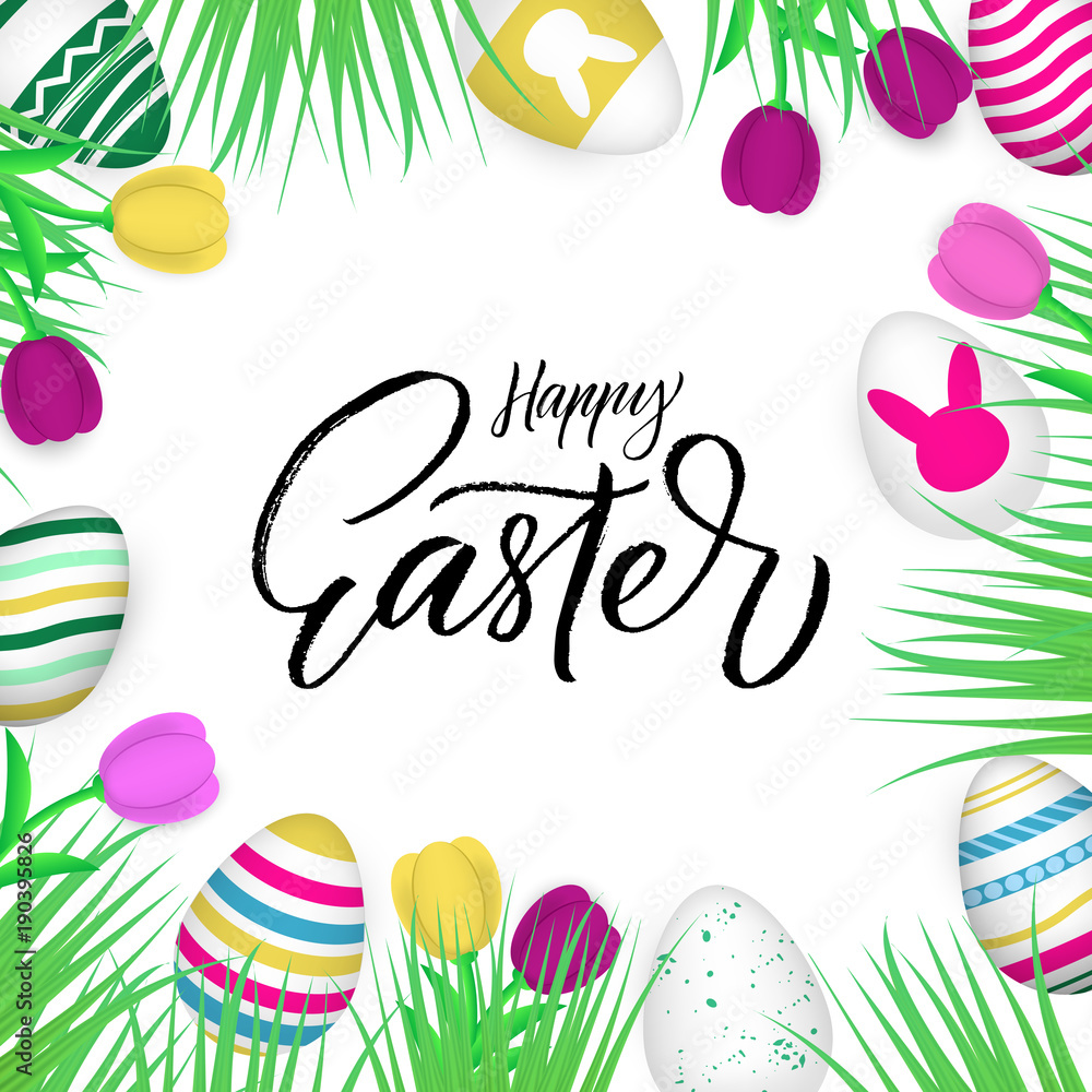 Happy Easter poster with modern brush calligraphy phrase.