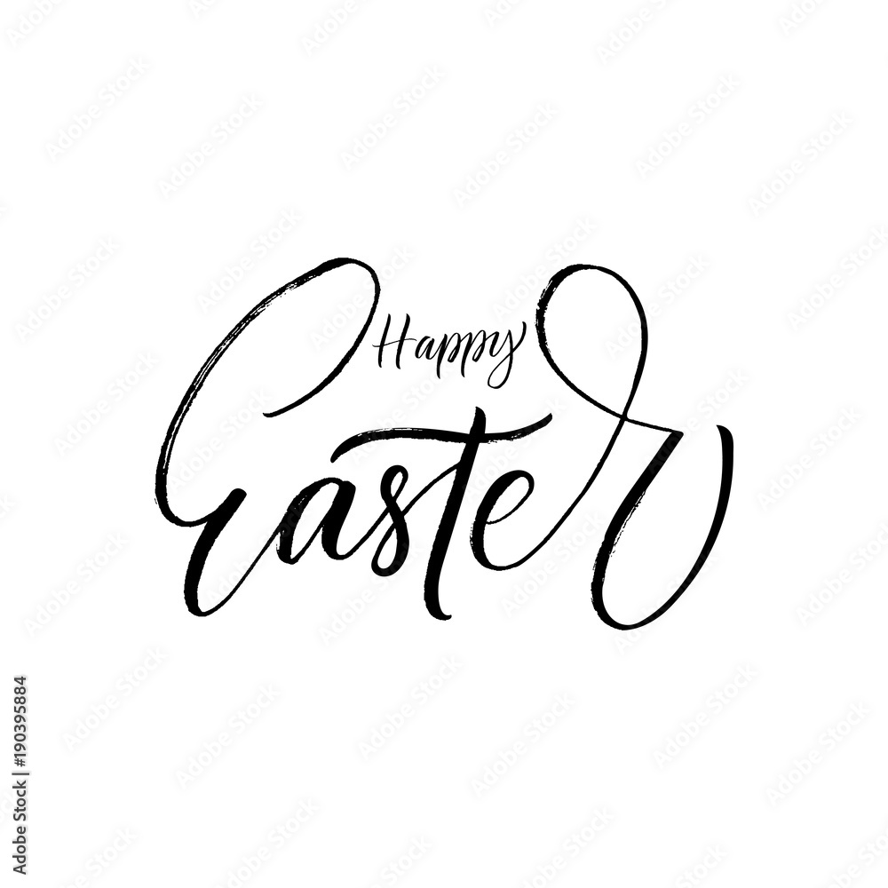 Fototapeta premium Happy Easter poster with modern brush calligraphy phrase.