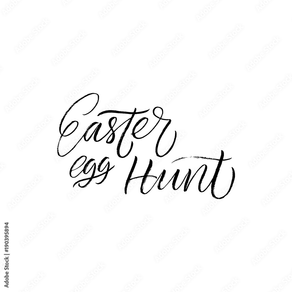 Easter Egg Hunt poster with grass and realistic eggs. Modern brush calligraphy. Easter Egg Hunt poster with grass and realistic eggs. Modern brush calligraphy.