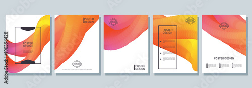 Abstract poster design. Cool flyer with bright gradient. Wave, overflow and blend on modern cover for corporation catalog. Vector illustration. Objects isolated on white background.