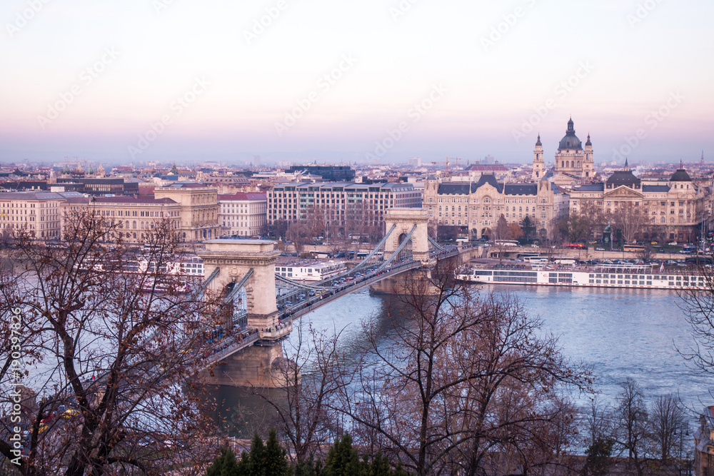 The famous bridge in Budapest Hungary, and Danube river