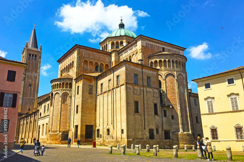 PARMA - Italian street with colorful cathedral building