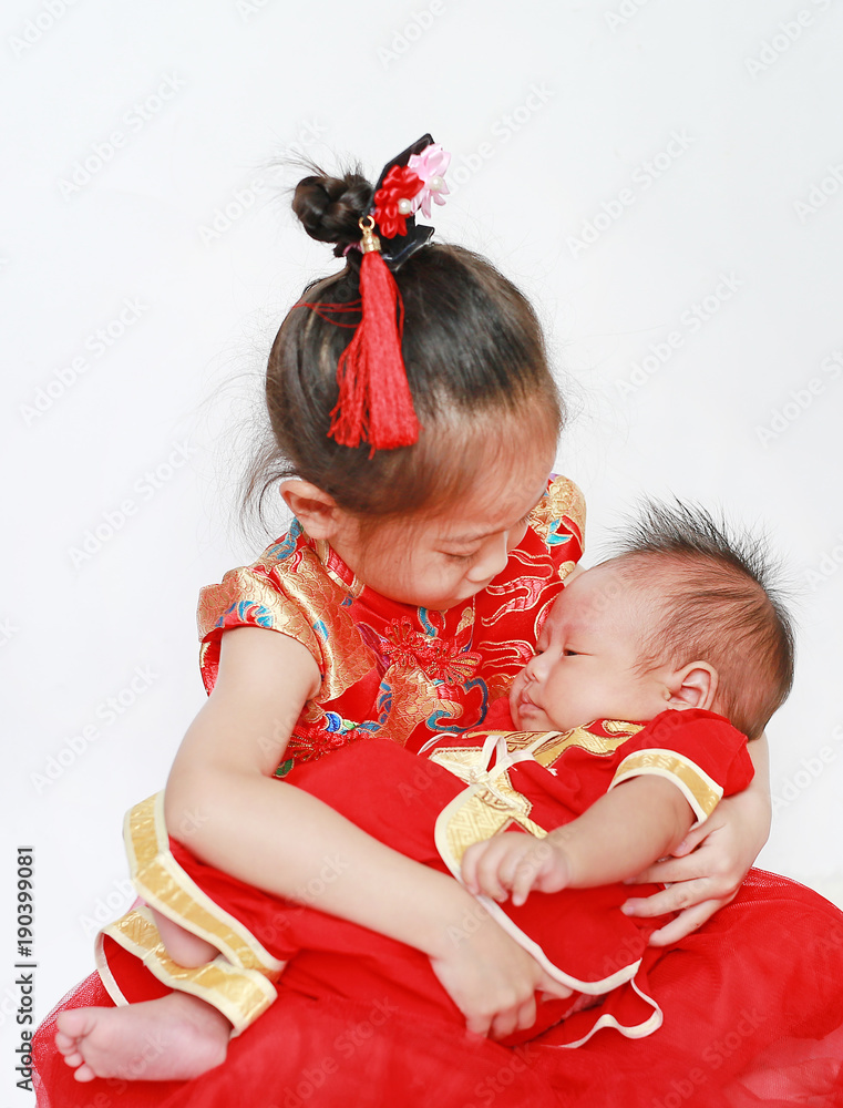 infant baby boy in cheongsam isolated 