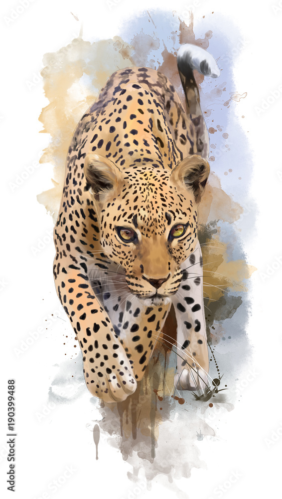 Leopard watercolor painting Stock Illustration