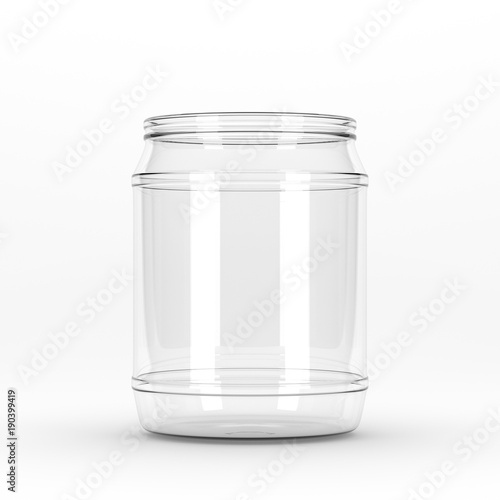 3D rendering Realistic empty glass jar without cap isolated on white background. Mock up blinking glass bank
