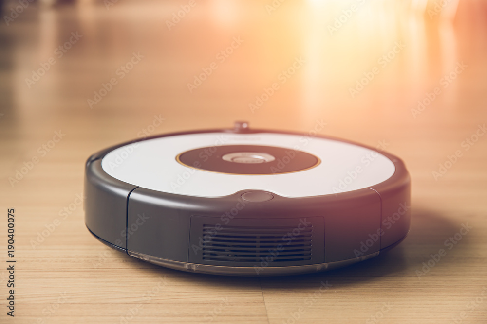 robot vacuum clean wood floor easy home cleaning technology every morning concept robot vacuum clean wood floor easy home cleaning technology every morning concept