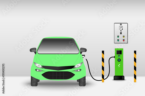 Electric car and charging station point, Technology EV, Automobile concept