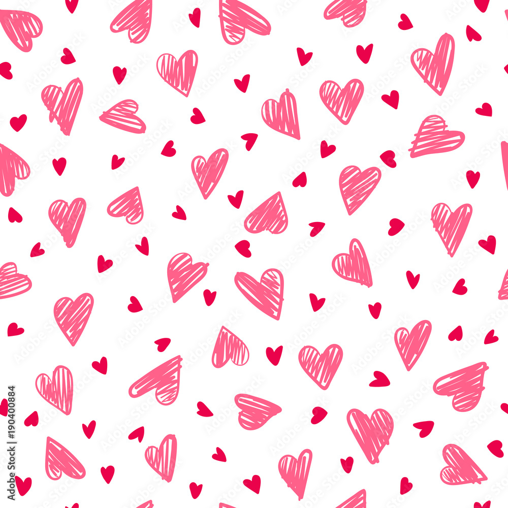 Seamless romantic pattern with hand drawing hearts. Vector cute holiday  background. Gift wrap, print, cloth, cute background for a card. Stock  Vector | Adobe Stock