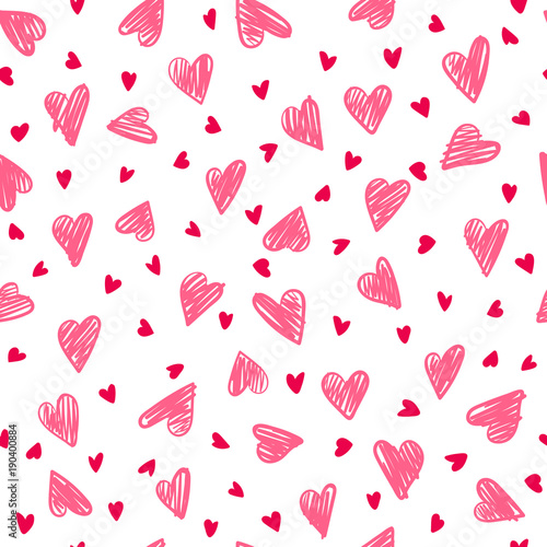 Seamless romantic pattern with hand drawing hearts. Vector cute holiday background. Gift wrap, print, cloth, cute background for a card.