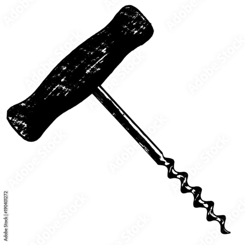 Vector hand drawn sketch of corkscrew isolated on white background. Metal logo design template. winemaking or wine icon.