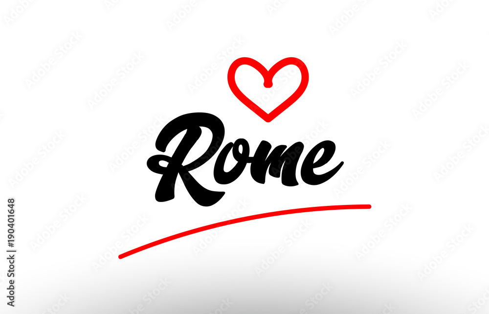 rome word text of european city with red heart for tourism promotio