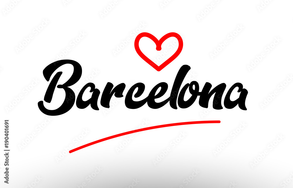 barcelona word text of european city with red heart for tourism promotio barcelona word text of european city with red heart for tourism promotio