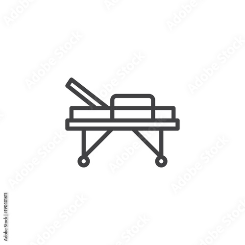 Medical stretcher line icon, outline vector sign, linear style pictogram isolated on white. Hospital stretcher with wheels symbol, logo illustration. Editable stroke