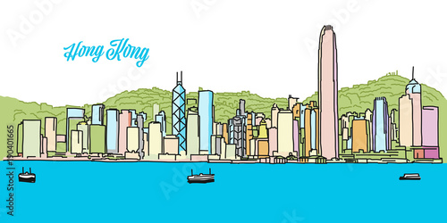 Hong Kong Colored Skyline Banner