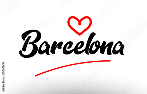 barcelona word text of european city with red heart for tourism promotio