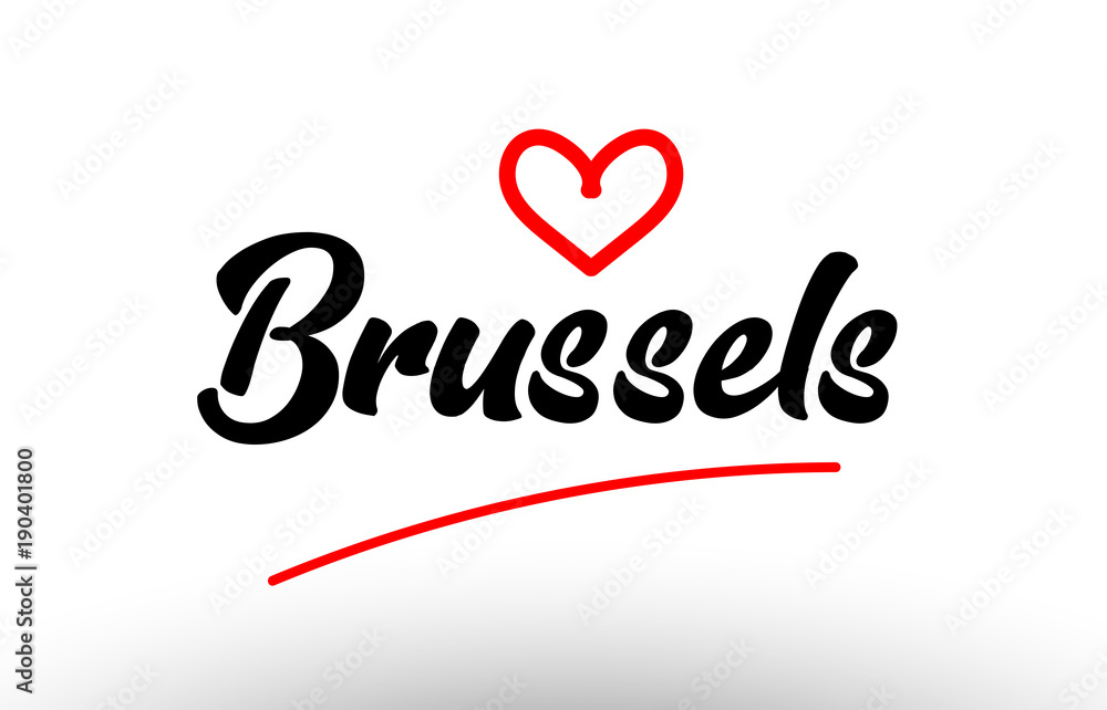 brussels word text of european city with red heart for tourism promotio
