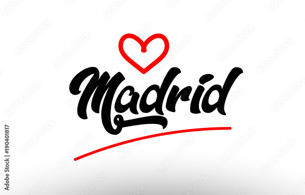 madrid word text of european city with red heart for tourism promotio