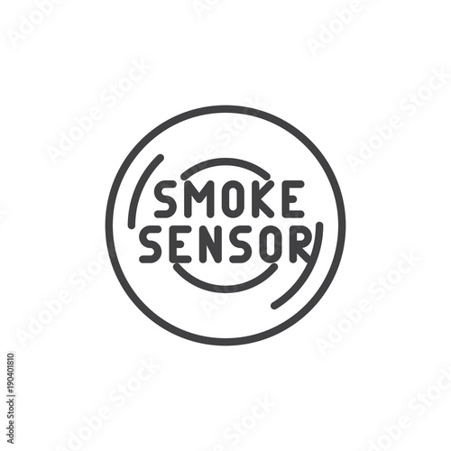 Smoke sensor line icon, outline vector sign, linear style pictogram isolated on white. Fire prevention smoke detector symbol, logo illustration. Editable stroke