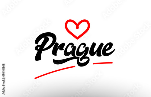 prague word text of european city with red heart for tourism promotio