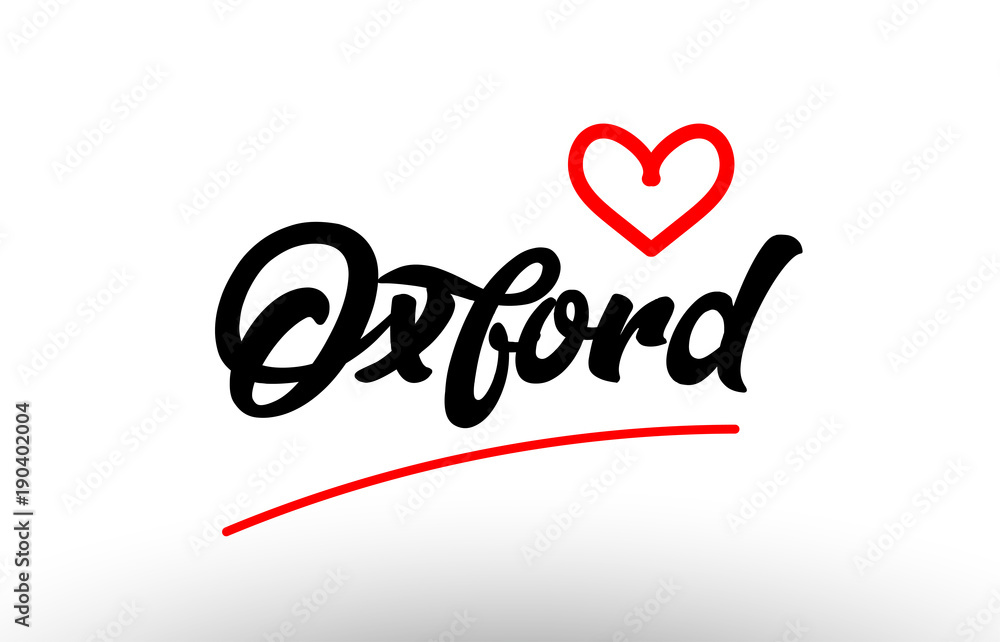 oxford word text of european city with red heart for tourism promotio