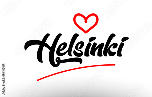 helsinki word text of european city with red heart for tourism promotio