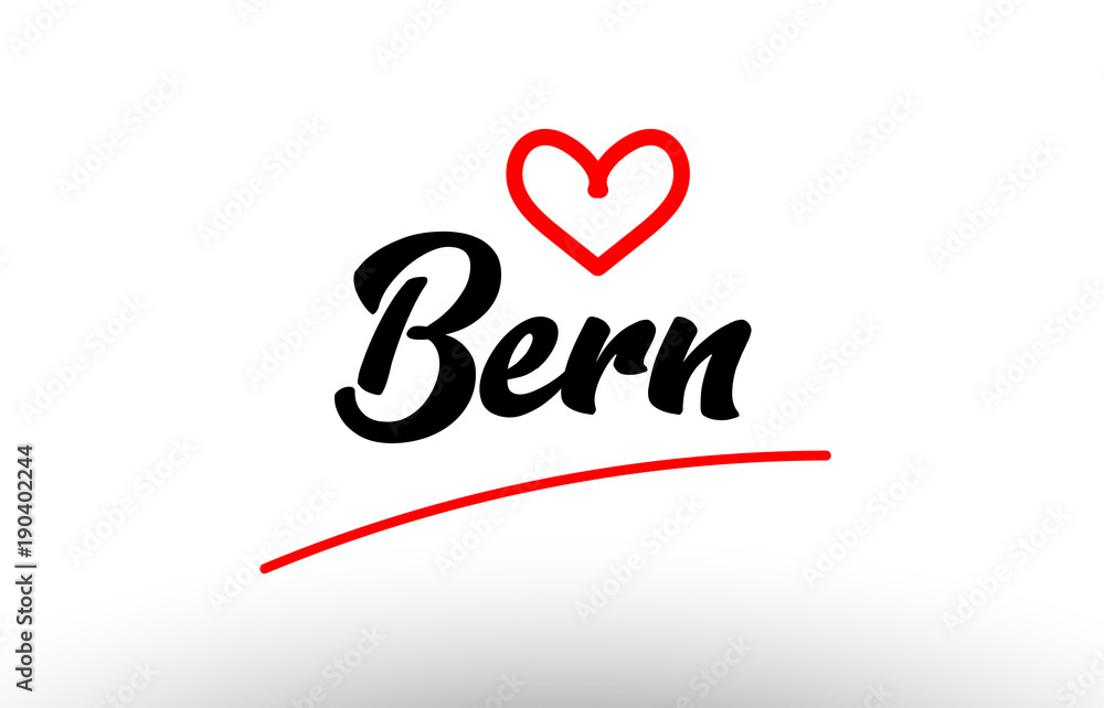 bern word text of european city with red heart for tourism promotio