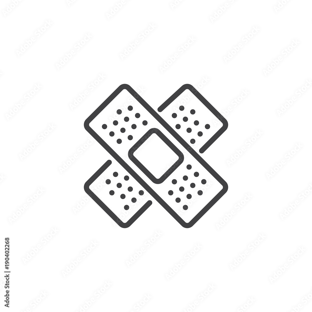 Medical plaster line icon, outline vector sign, linear style pictogram isolated on white. Adhesive tape bandage symbol, logo illustration. Editable stroke Medical plaster line icon, outline vector sign, linear style pictogram isolated on white. Adhesive tape bandage symbol, logo illustration. Editable stroke