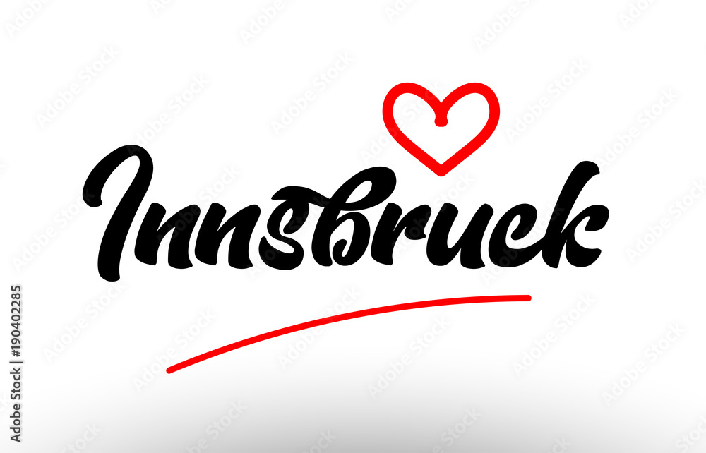 innsbruck word text of european city with red heart for tourism promotio