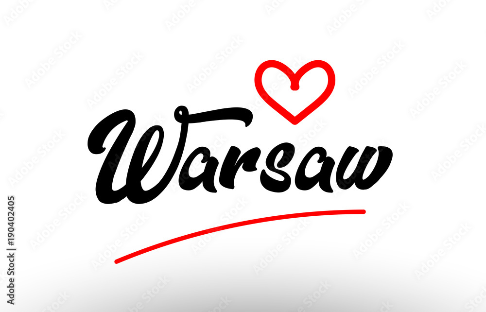 warsaw word text of european city with red heart for tourism promotio warsaw word text of european city with red heart for tourism promotio