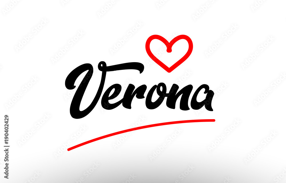 verona word text of european city with red heart for tourism promotio