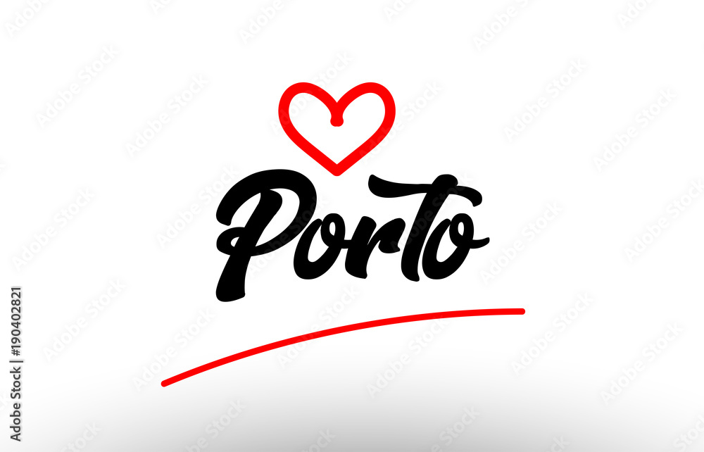 porto word text of european city with red heart for tourism promotio