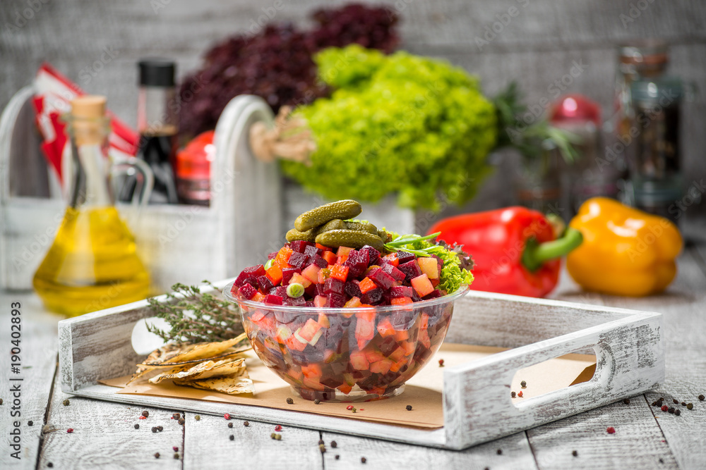 Salad with boiled vegetables. Vinaigrette. Salad with boiled vegetables. Vinaigrette.