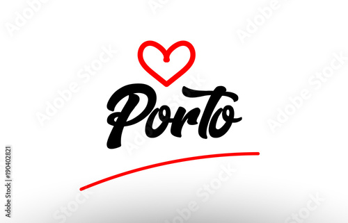 porto word text of european city with red heart for tourism promotio