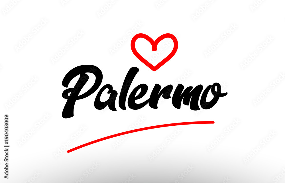 palermo word text of european city with red heart for tourism promotio