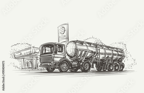 Cistern Truck near Gas station. Vector. eps10. 