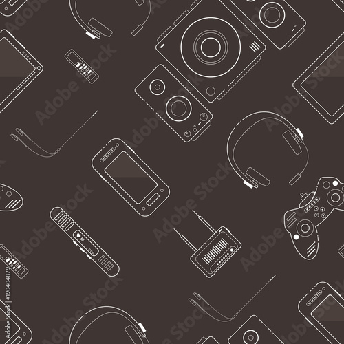 Seamless pattern with white line electronic devices. Vector illustration