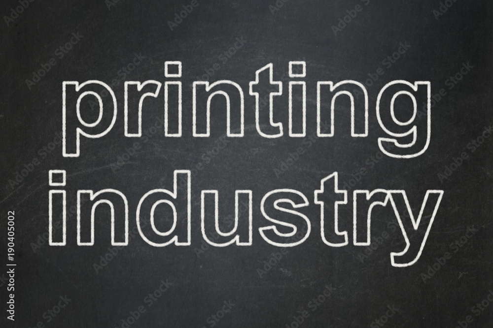 Manufacuring concept: text Printing Industry on Black chalkboard background Manufacuring concept: text Printing Industry on Black chalkboard background