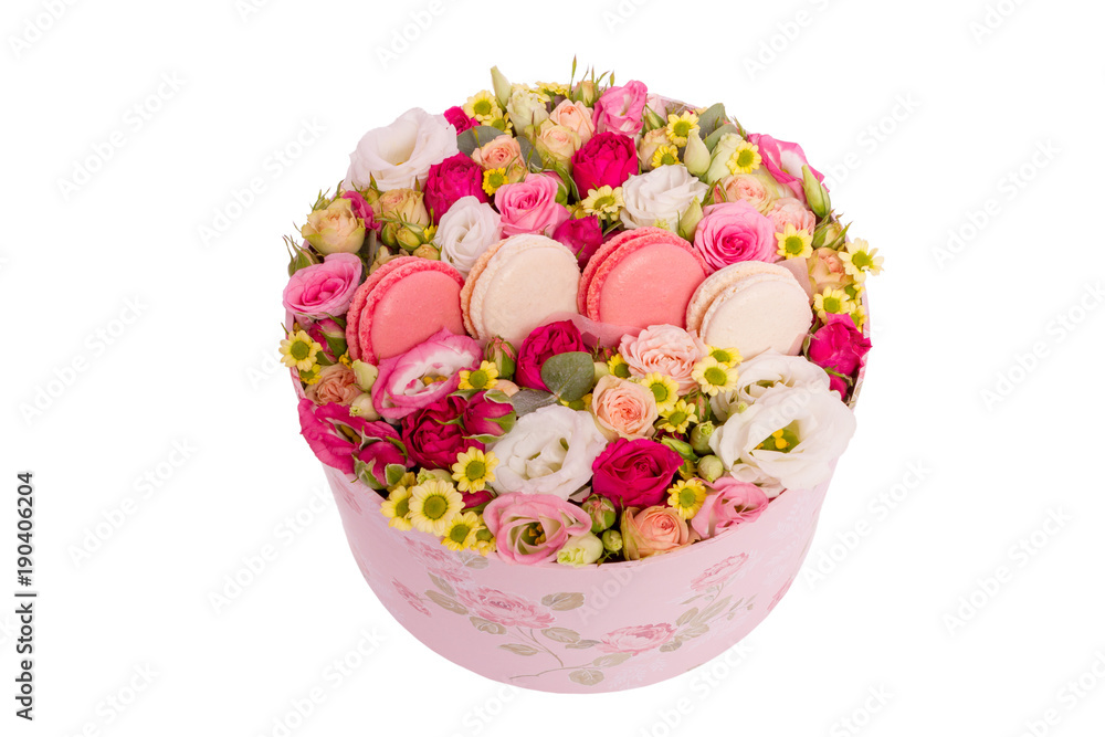 Obraz premium Bright buketny composition from fresh flowers, the white isolated background