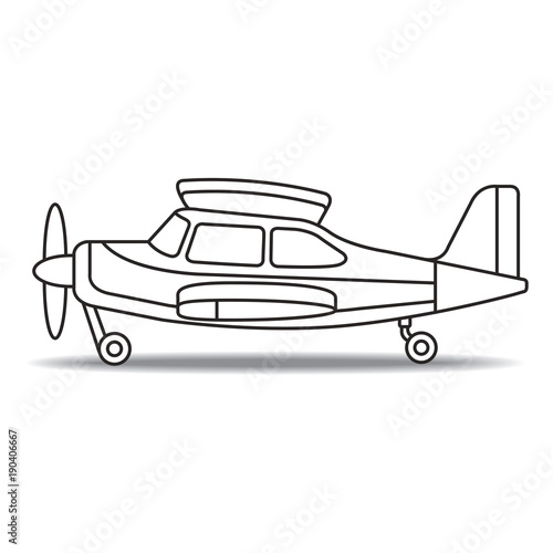 black outline landed small propeller plane vector cartoon