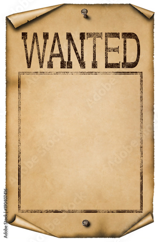 Illustration of blank wanted poster isolated on white background