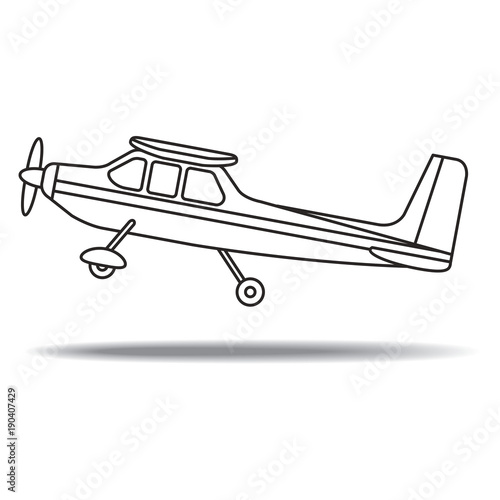 black outline small propeller plane take off vector cartoon