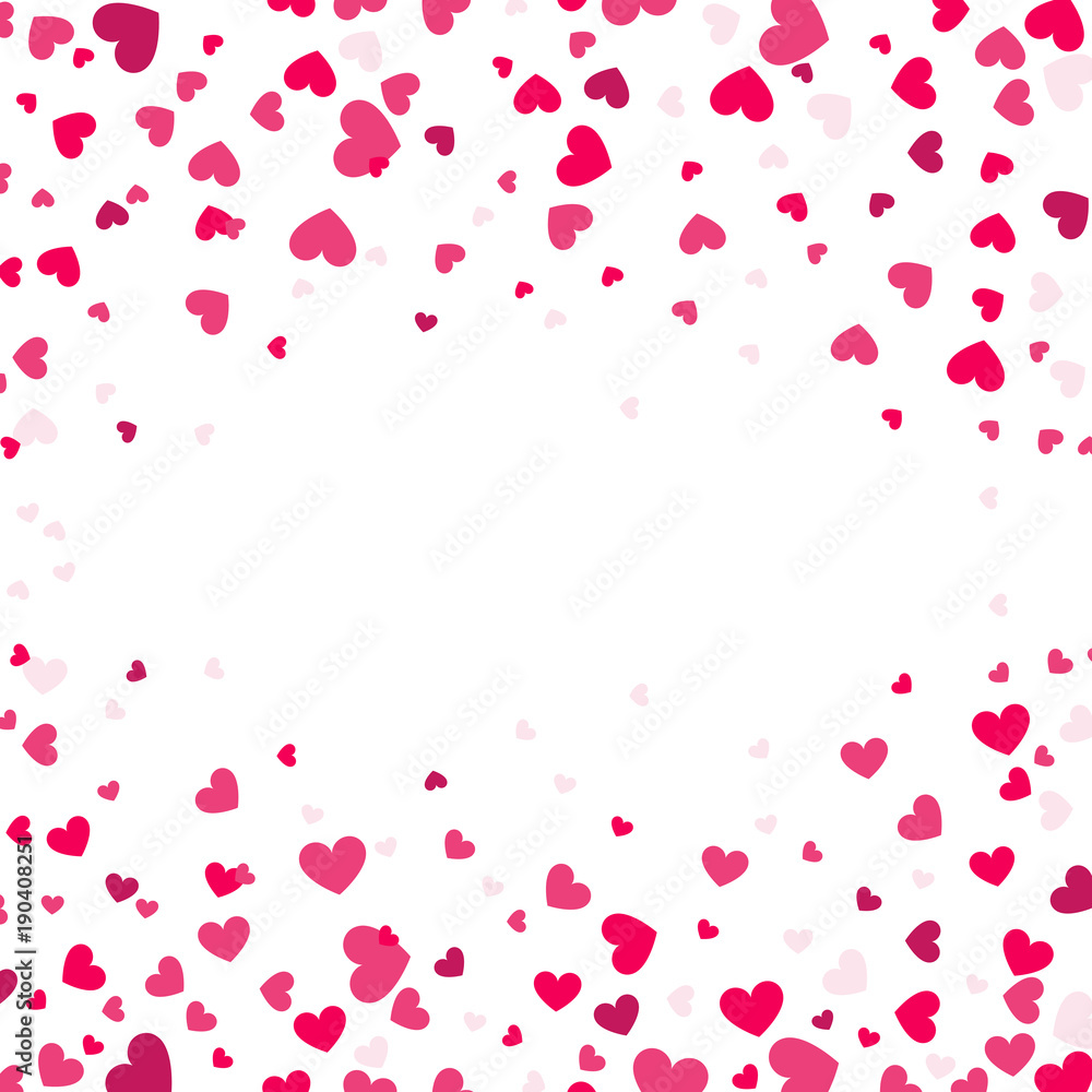 Colorful Background with Heart Confetti. Valentines day greeting card or wedding invitation background party design. Cartoon flat style vector illustration.