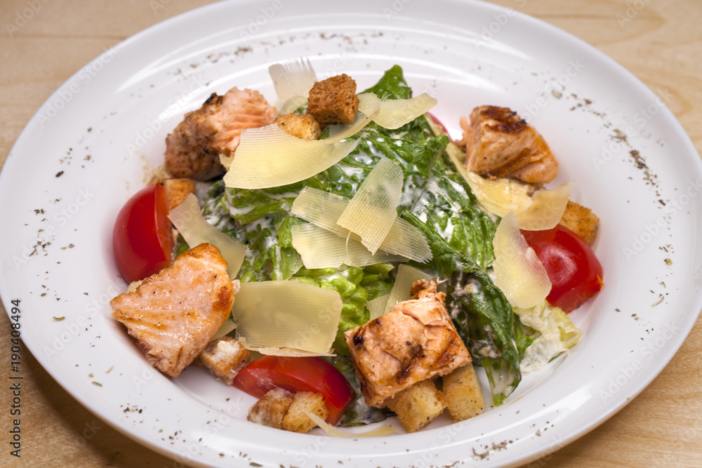 Caesar Salad plate with chicken breast pieces Caesar Salad plate with chicken breast pieces