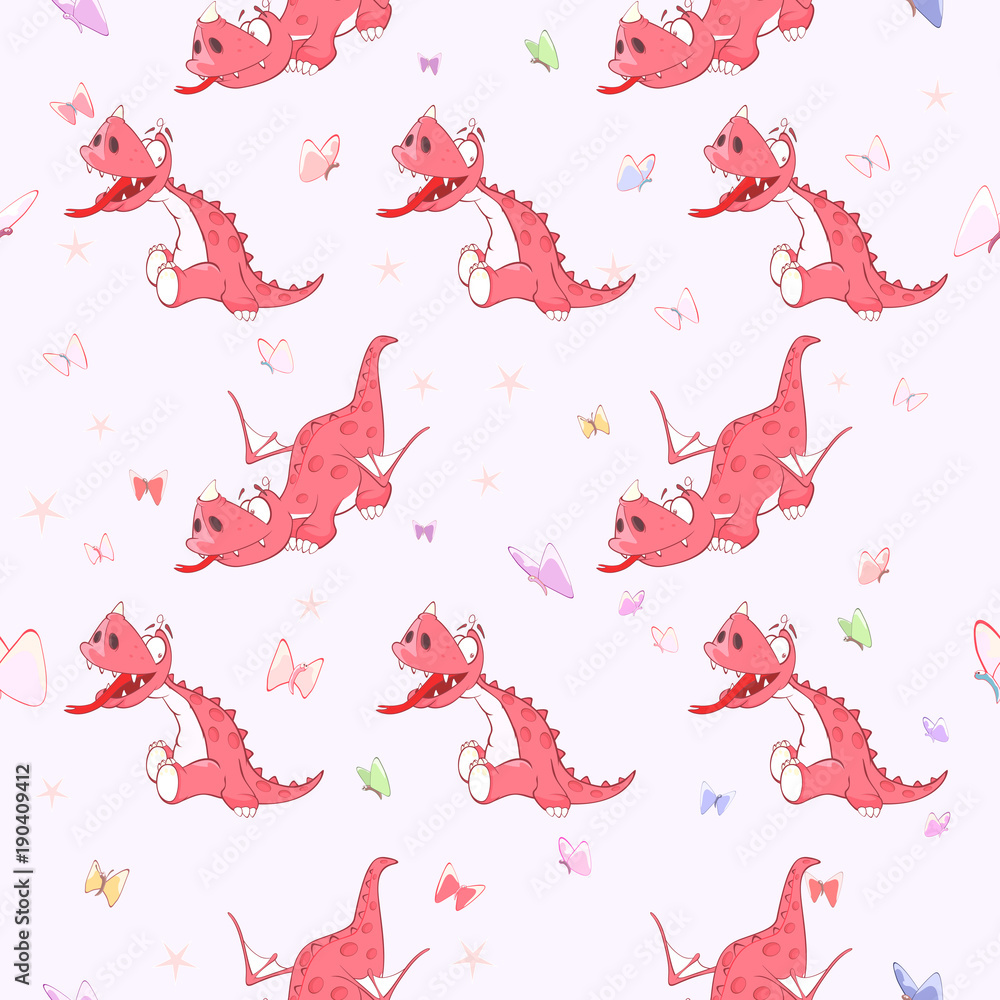 Background with Cute Red Dragons. Seamless Pattern Background with Cute Red Dragons. Seamless Pattern