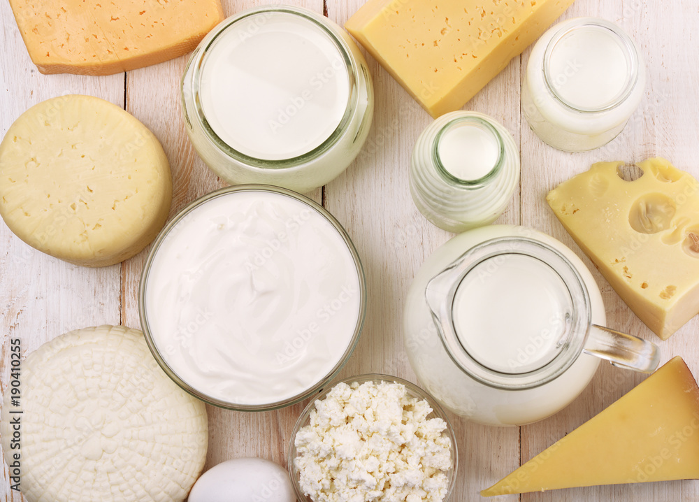 Top view of fresh dairy products Top view of fresh dairy products