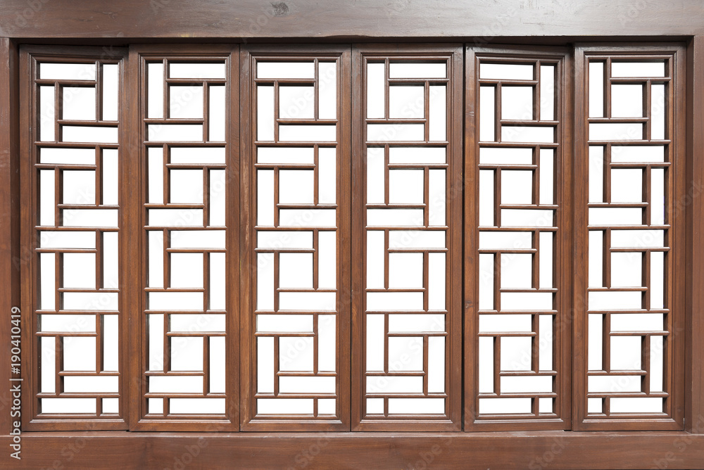 Chinese traditional style wooden window on isolated white background