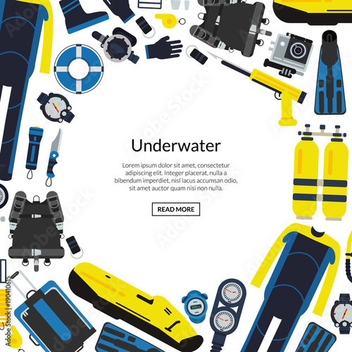 Vector underwater diving equipment illustration