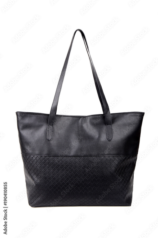 Black female bag, Black ladies handbag, black handbag for women isolated white background.
